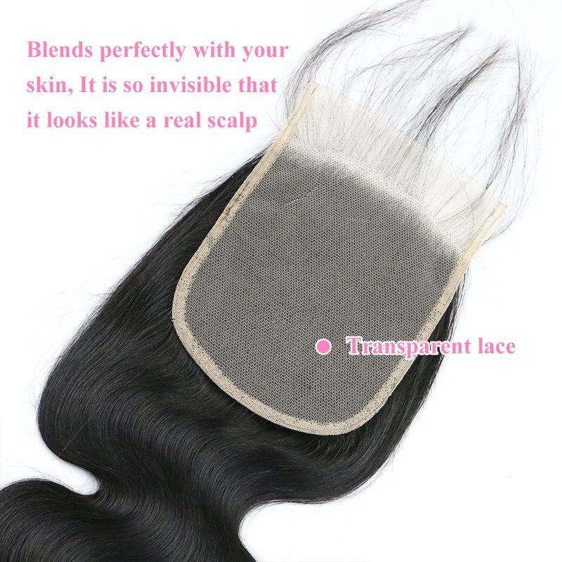 5x5 Transparent HD Lace Closure Only Body Wave Hair Closure Invisible Lace 12A Brazilian Virgin Remy Human Hair Closure 100% Human HairFree Part Pre Plucked Natural Black 16 Inch