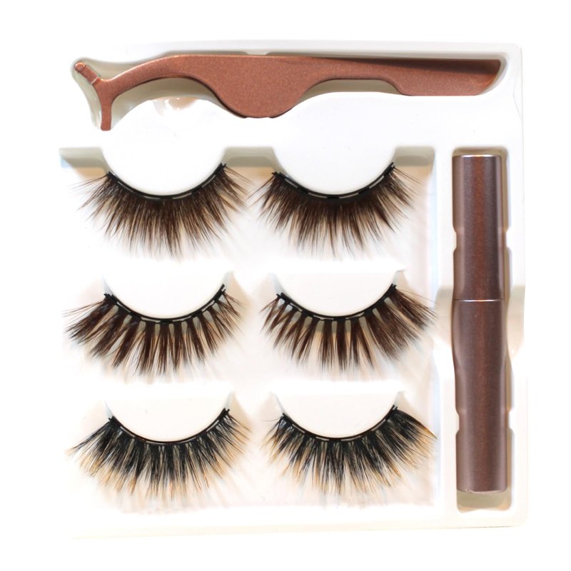 miaowang 6D Magnetic Brown Eyelashes and Magnetic Eyeliner Kit 3 Style with Tweezers (Brown No.2)