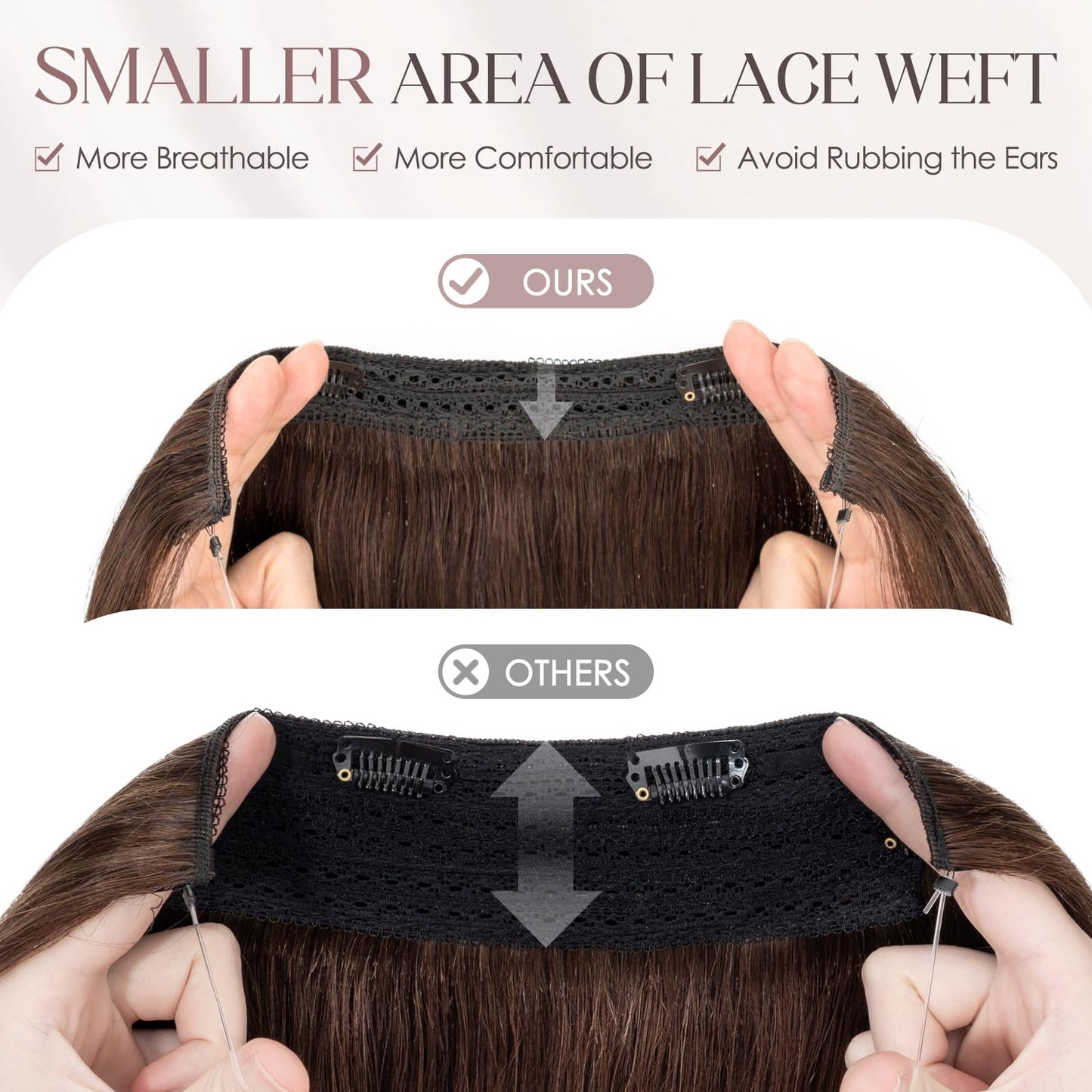Elailite Halo Hair Extensions Real Human Hair for Women Dark Brown Clip in Remy Hairpiece with Adjustable Invisible Wire 12 Inch 55G