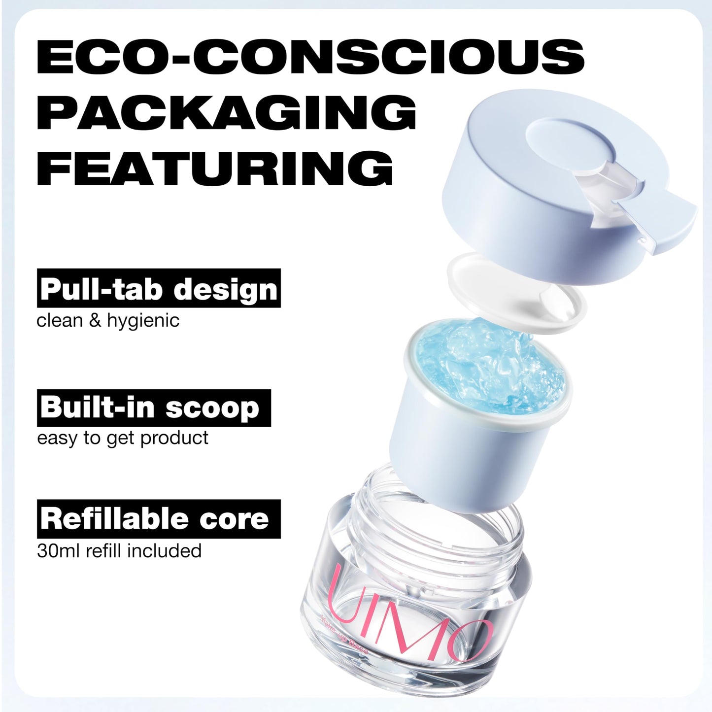UIMO Face Primer, Hydrating Gel Makeup Base for Smooth Skin, Long-Lasting Dewy Finish, 8-Hour Moisture, 2.11 Fl Oz Total (1.01 Fl Oz + 1.1 Fl Oz Refill)