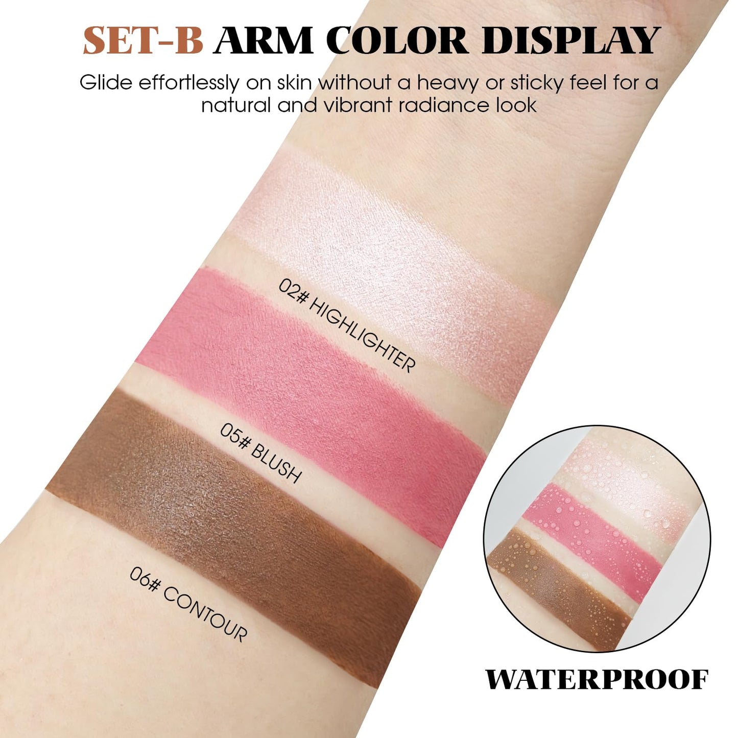 LSxia 3Pcs Cream Contour Kit - Cream Blush, Highlighter, Contour Bronzer for Cheeks, Waterproof Long Lasting Blendable, Contour Stick Trio for Face Makeup (#02, 05, 06)