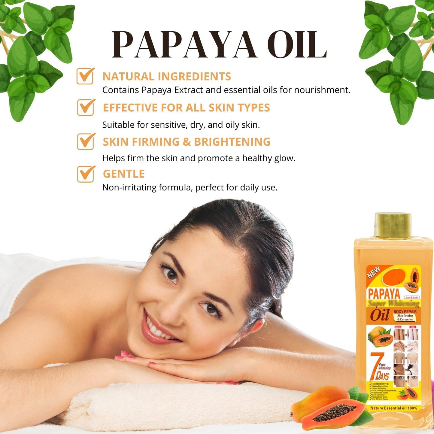 500ml Papaya Oil for Skin Brightening - Organic Papaya Oil for Face - Soft 7 Body Oil, Moisturizing