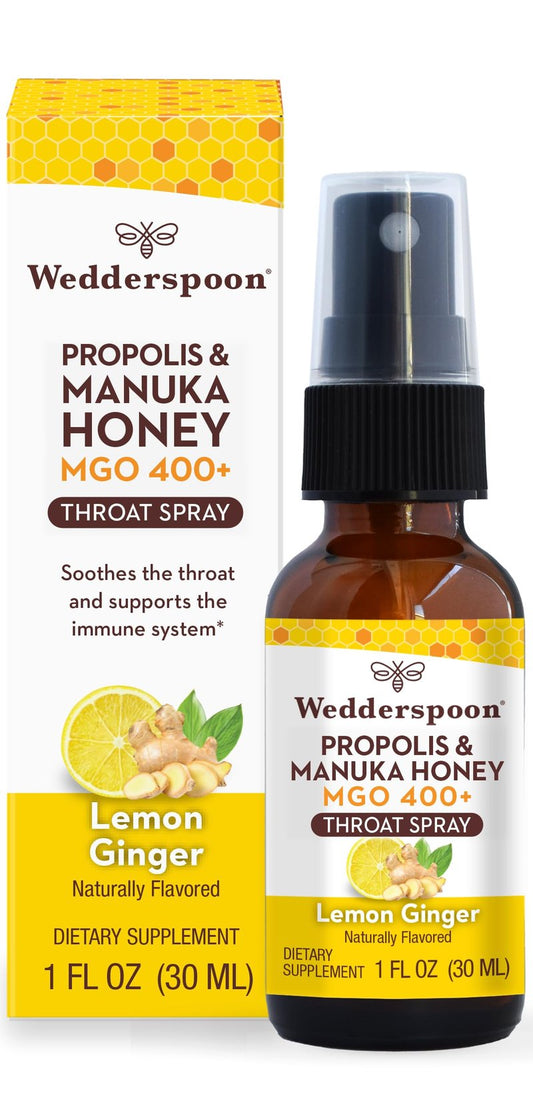 Wedderspoon Propolis & Manuka Honey Throat Spray, Lemon & Ginger, 1 fl oz | Sore Throat Relief & Immune Support | Natural Soothing Wellness