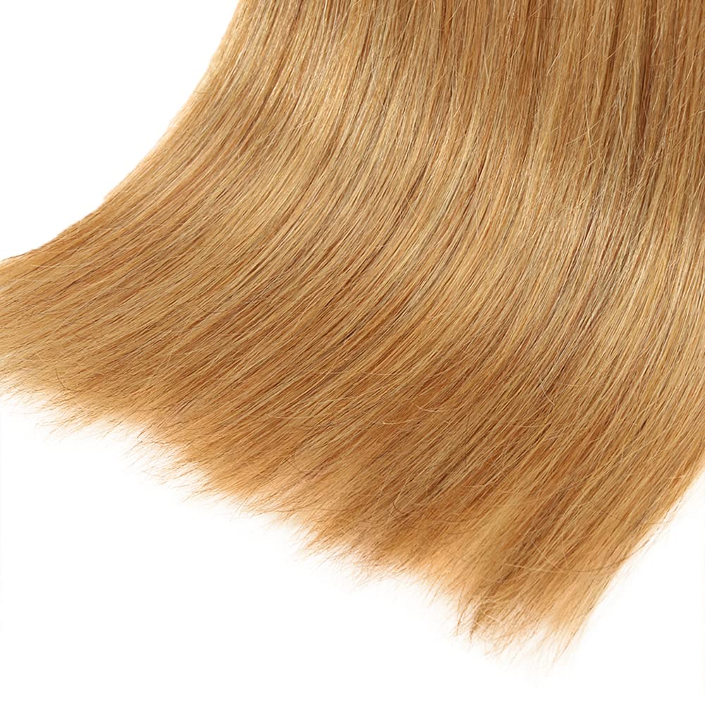#27 Blonde Bundles Straight Bundles Human Hair 14 16 18 Inch FuivJuix Unprocessed Brazilian Virgin Hair Honey Blonde Straight Bundle Human Hair Extensions 3 Bundle 150 Gram