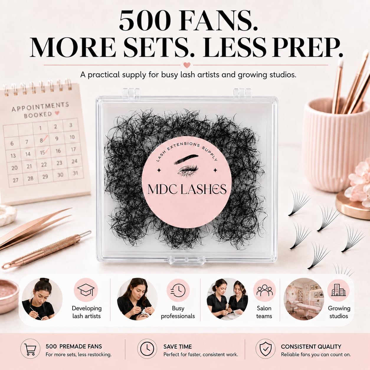 MDC Lashes 500 Promade Fans Eyelash Extensions (7D-0.07CC, 10mm)