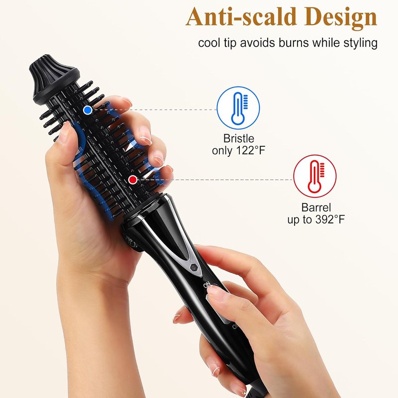 Mini Curling Iron Brush - 1 Inch Ceramic Tourmaline Ionic Hot Curler | Anti-Scald, Instant Heat, Anti-Frizz Wand for All Hair Types