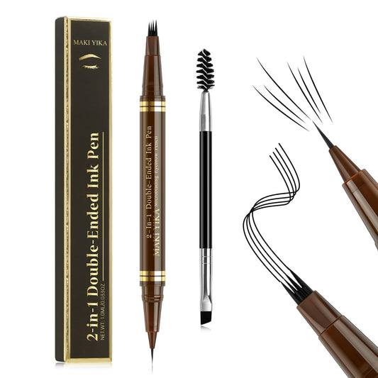 MAKI YIKA Microblading Eyebrow Pencil, Waterproof Eyebrow Pen with 4 Tip Brow Pen and Precise Brow Pencil to Create Natural Hair-Like Brows with Dual-ended Eyebrow Brush (A-Light Brown)