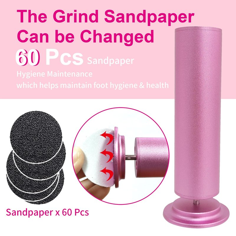 Electric Foot Callus Remover, Adjustable Foot Speed, Professional Foot Repair Tool, Equipped with 60 Pieces of Sandpaper, Suitable for Men and Women with Dead Skin calluses, Dry and Cracked, Pink