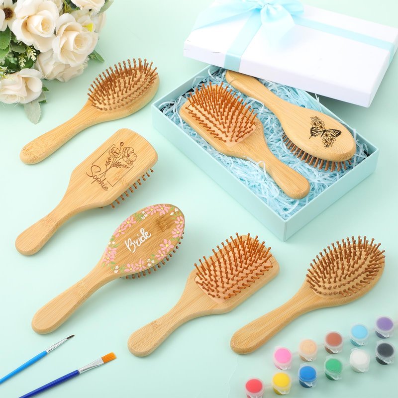 DoubleFill 12 Set DIY Hairbrush Painting Kits Make Your Own Hair Brush Hand Painted Hairbrush Night Party Supplies for Women Party Gift Crafts DIY Spa Night Wedding Activity