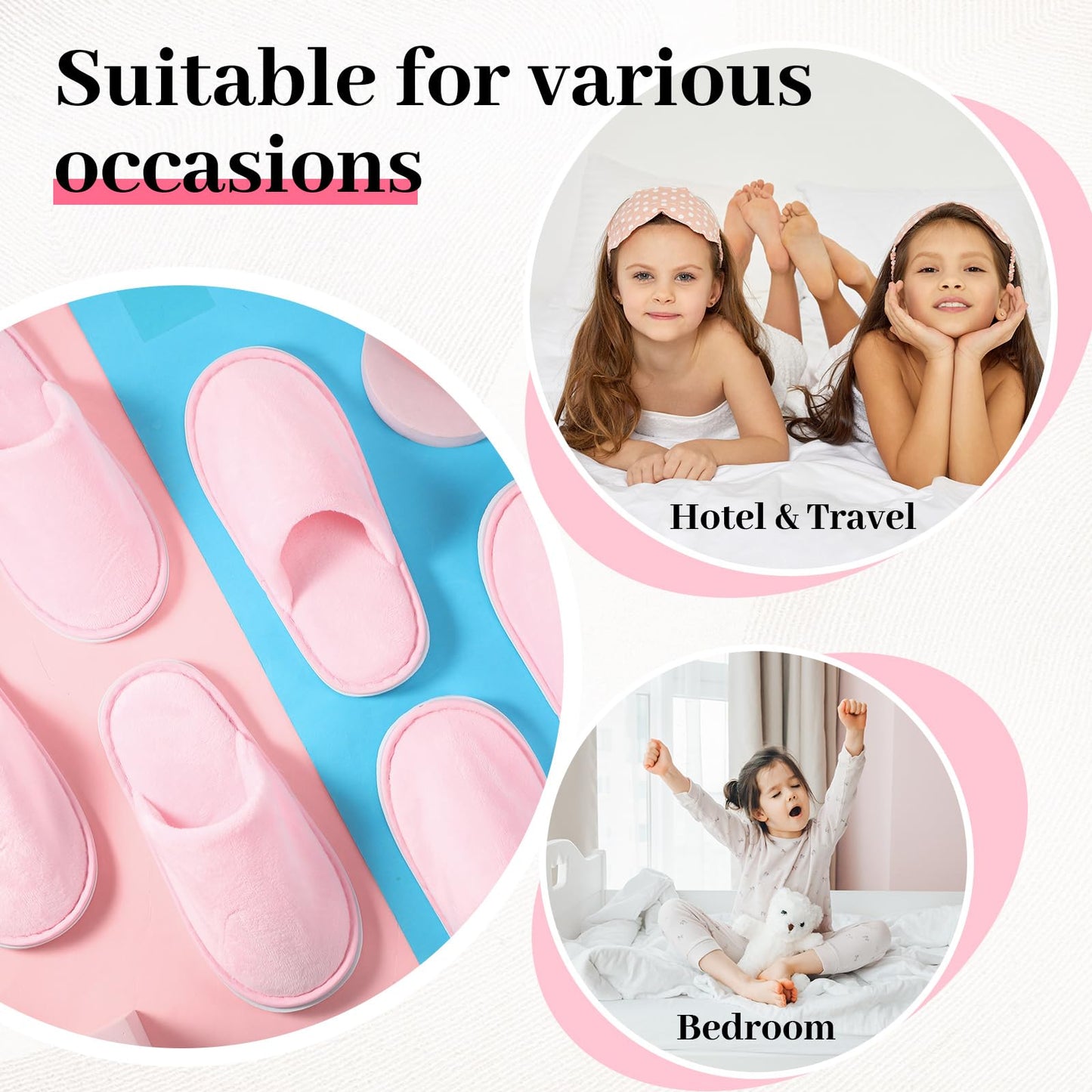 Twistover 12 Pairs Kids Disposable Slippers for Guests Closed Toe Non Slip Spa Slippers Bulk Soft House Slippers Winter Warm Flip Flops for Boys Girls Travel Hotel Party Indoor Outdoor(Pink,Medium)