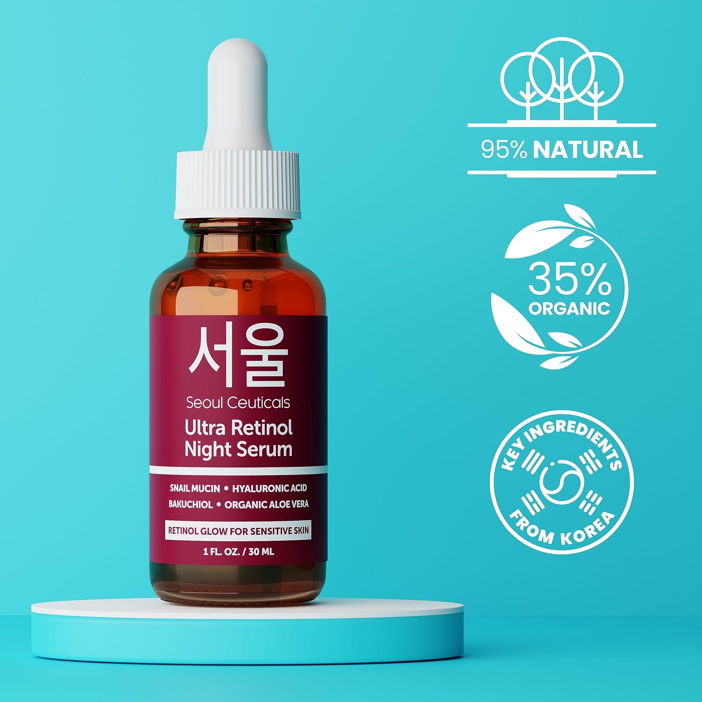 SeoulCeuticals Retinol Serum + Snail Mucin Moisturizer Cream - Korean Anti Aging Skincare Set