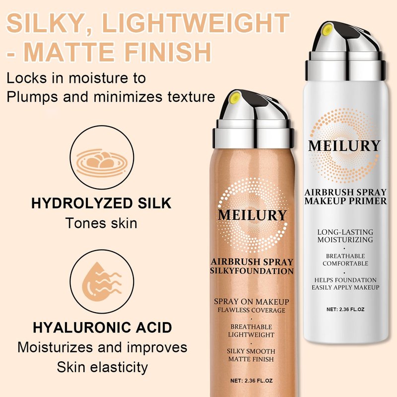 AirBrush Foundation Spray Set - Longwear Waterproof Liquid Matte Foundation Mist | Hydrating Face Primer Kit (01 Natural)
