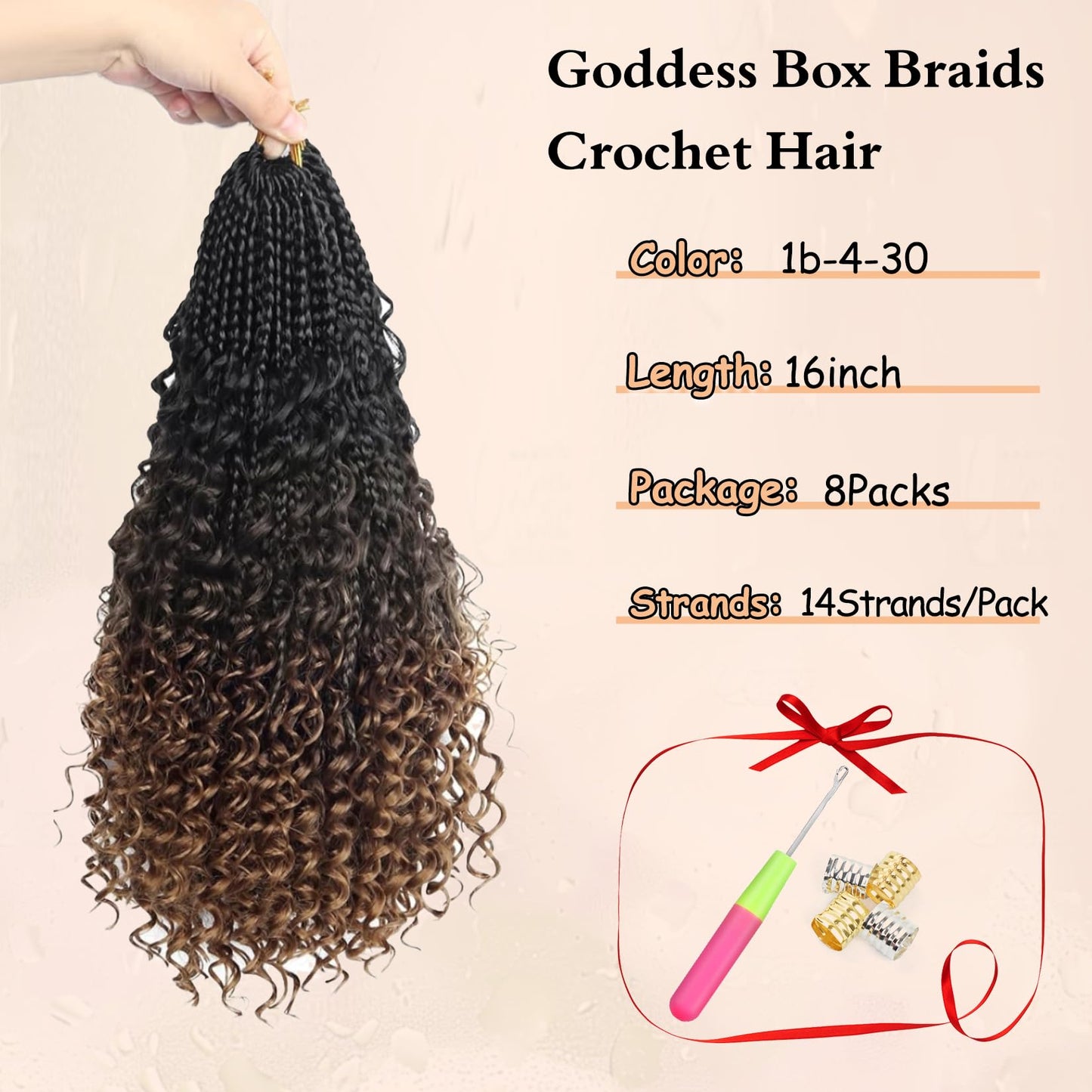 Goddess Boho Box Braids Crochet Hair for Black Women 16 Inch 1B-4-30