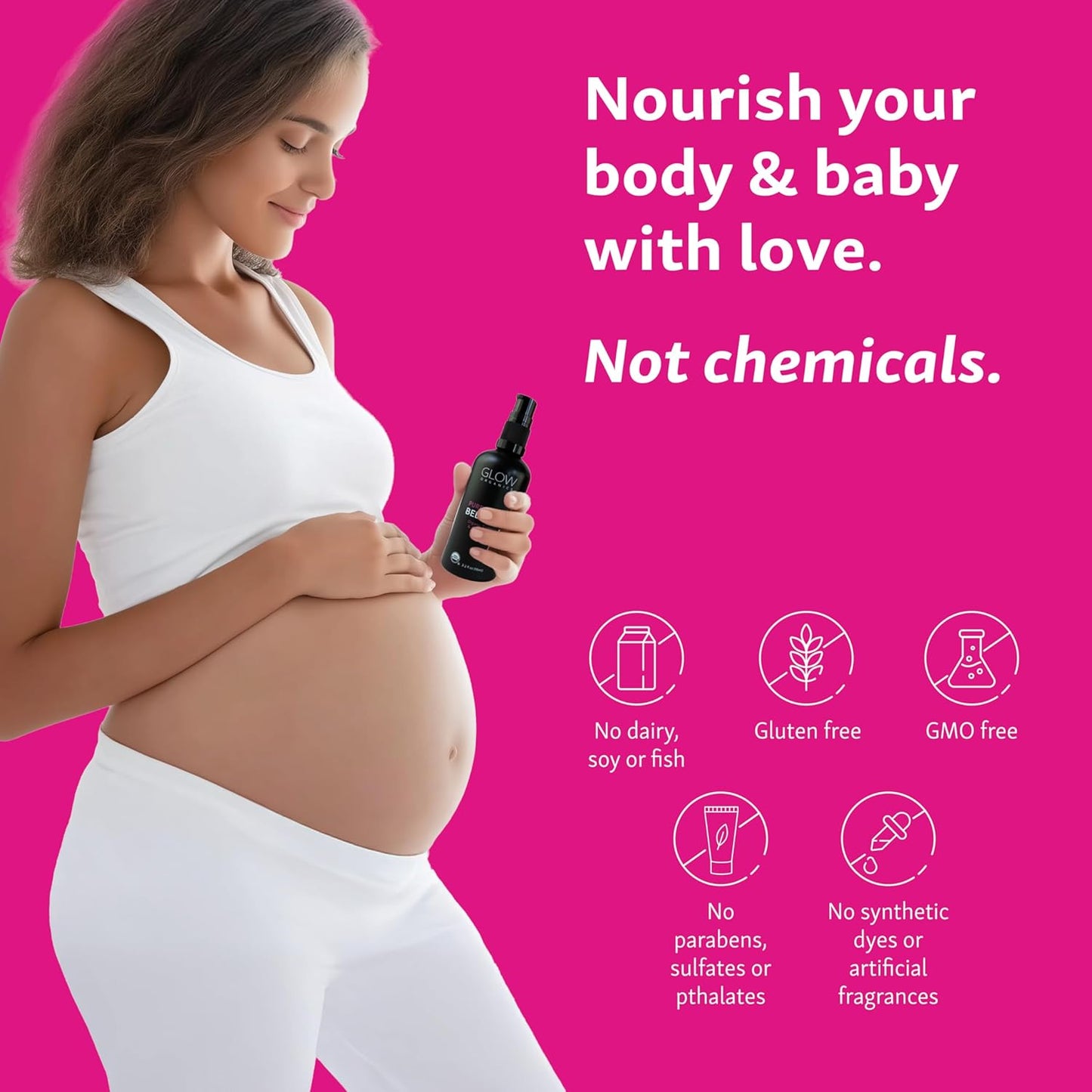Glow Organics Belly Oil - Organic Pregnancy Skincare for Stretch Marks & Scars | Fast-Absorbing 95ml