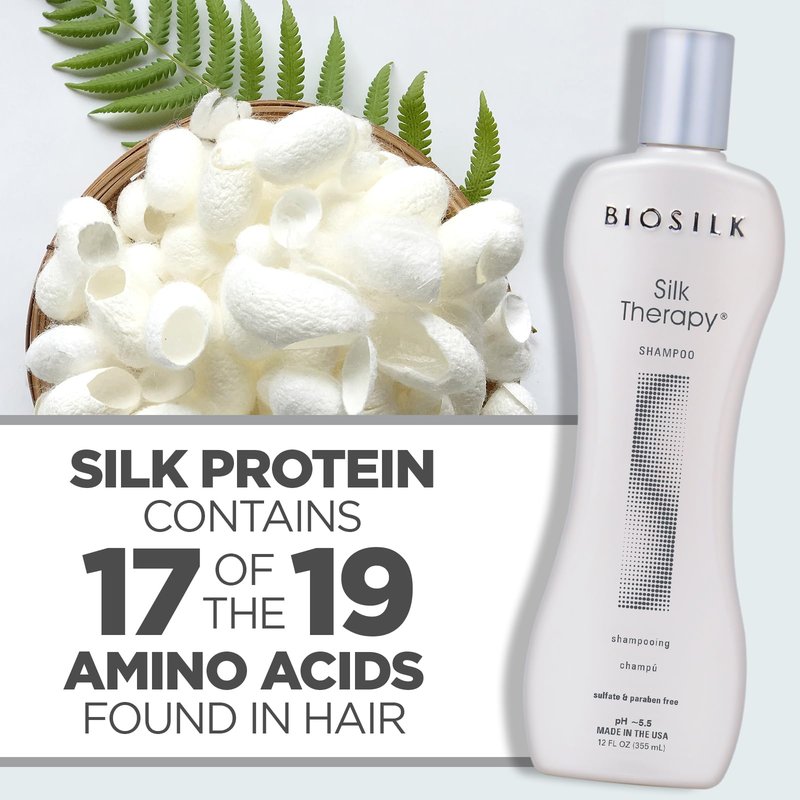 BioSilk Silk Therapy Shampoo, Gentle Hair Cleanser Delivers Healthy & Shiny Hair, Great For All Hair Types, Sulfate, Paraben, & Cruelty-Free, 12 Oz