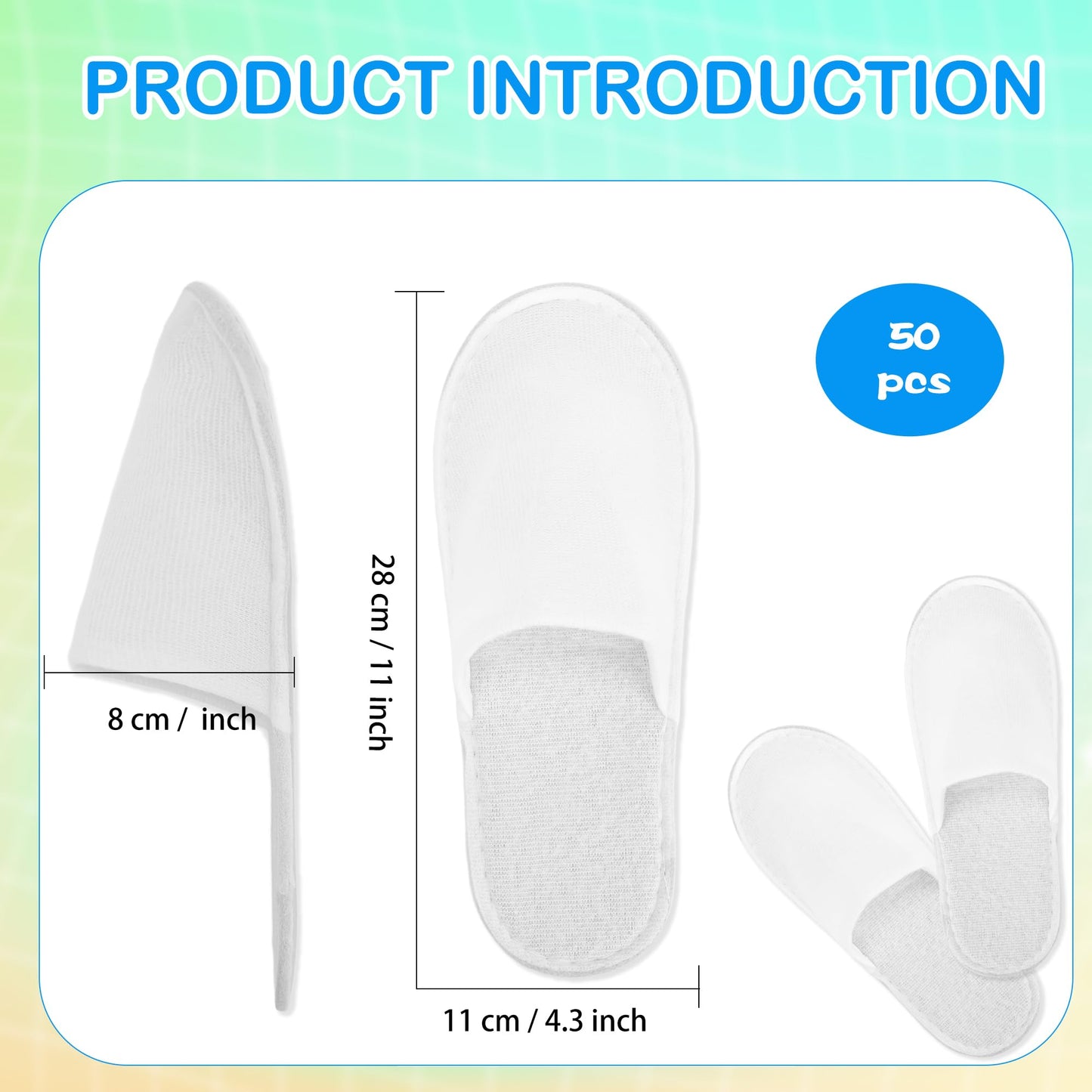 50 Pairs Disposable Slippers for Guests White Non-Slip Cotton Slippers Bulk for Women Men Hotel Spa Travel Shoeless Home