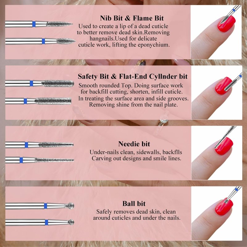 30 Pcs Nail Drill Bits Set with Stylish Nail Drill Bit Holder and Sanding Bands for Nail Drill,Professional Diamond Ceramic Nail Drill Bit for Electric Nail Drill Machines with 2/32" Interface