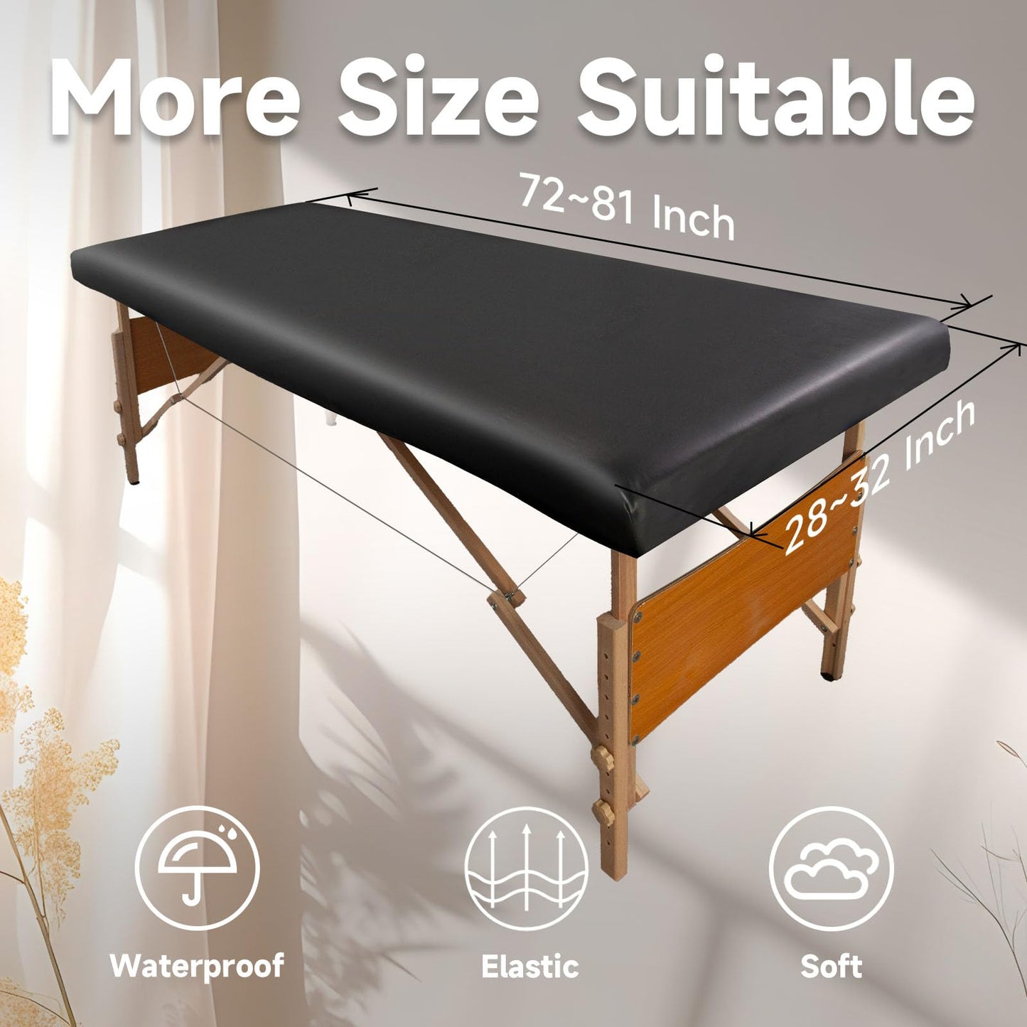 WUSOUPU PU Leather Massage Table Cover Protector Wipeable Massage Bed Cover Made of 4-Ways Elastic 100% Waterproof Material, Machine Washable, Fit Rectangular Tables 28-32" Wide (Black, 1Pcs)