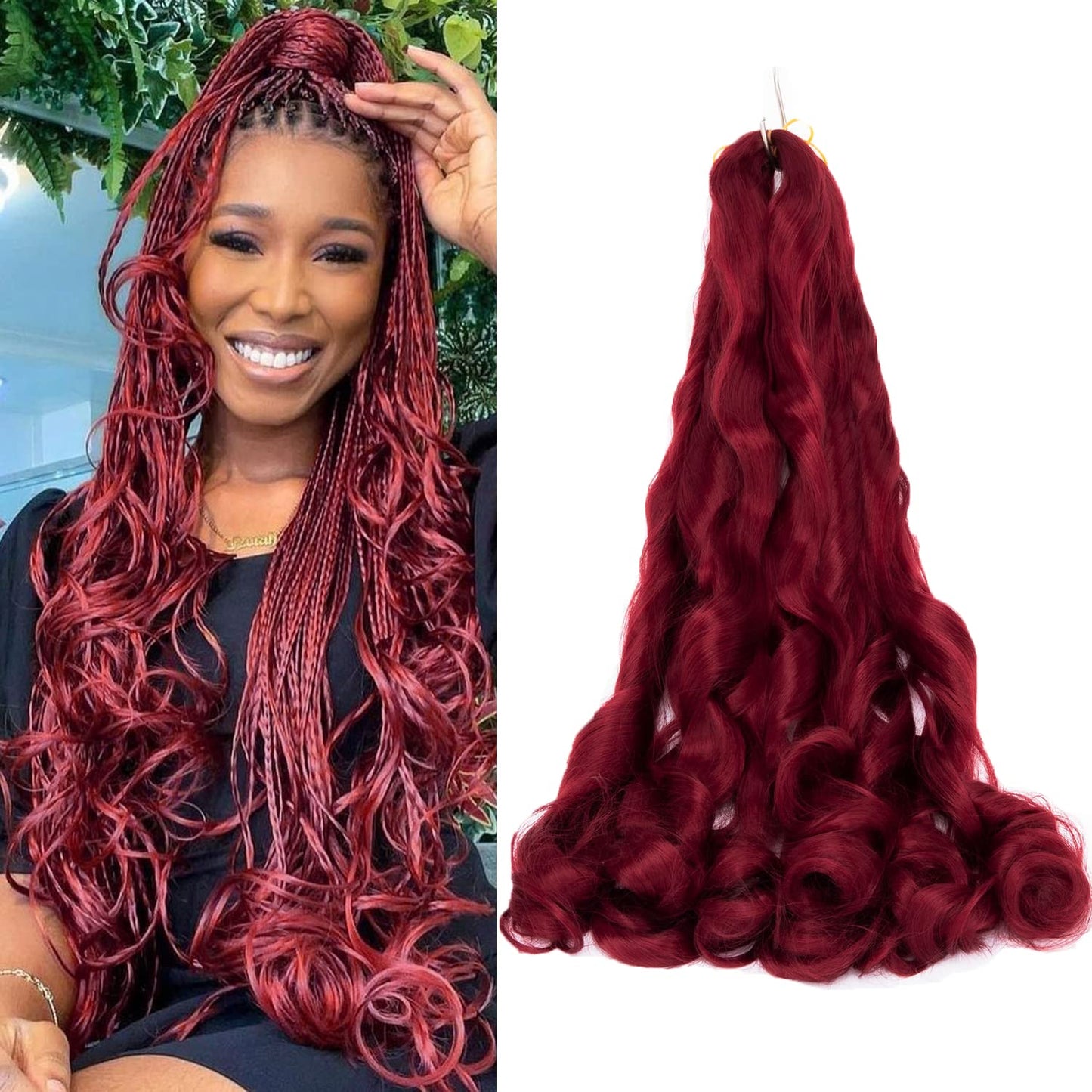 8 Packs French Braiding Hair - 24 Inch Loose Wave Spiral Crochet Hair for Black Women - Pre Stretched with Curly Ends (24 Inch, Burgundy)