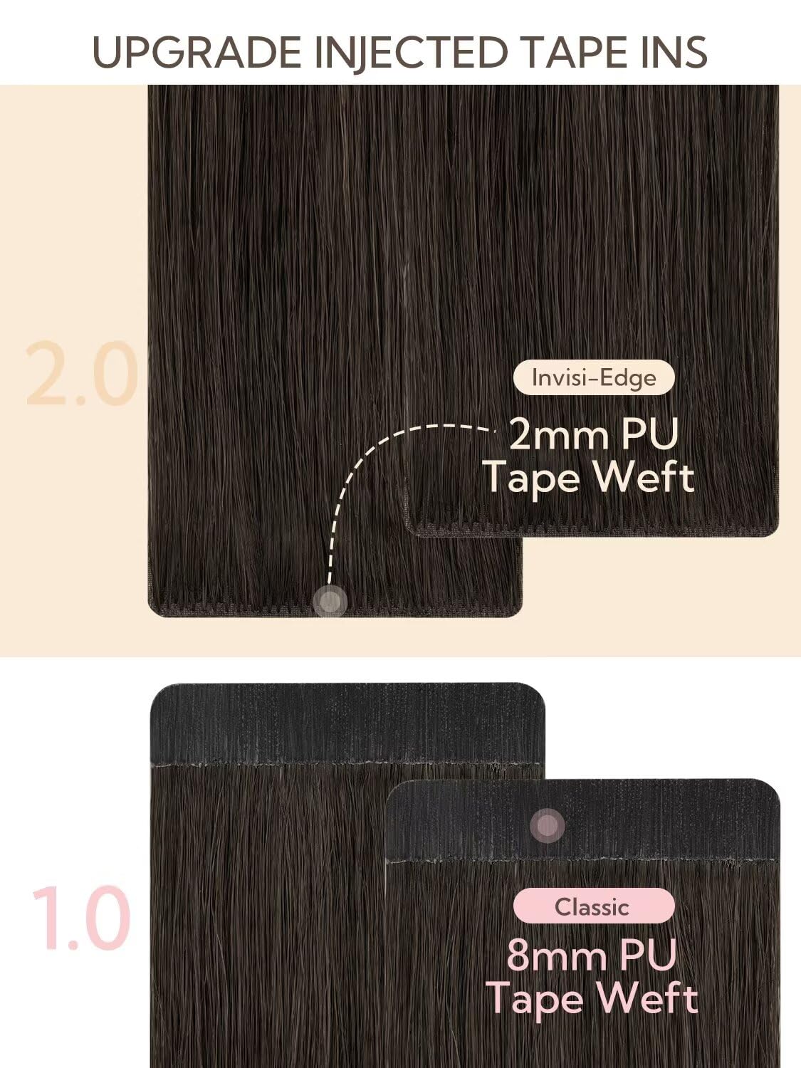 Invisi Edge Tape-In Hair Extensions - 10 Inch 30g 20pcs Dark Brown Seamless Real Remy Hair