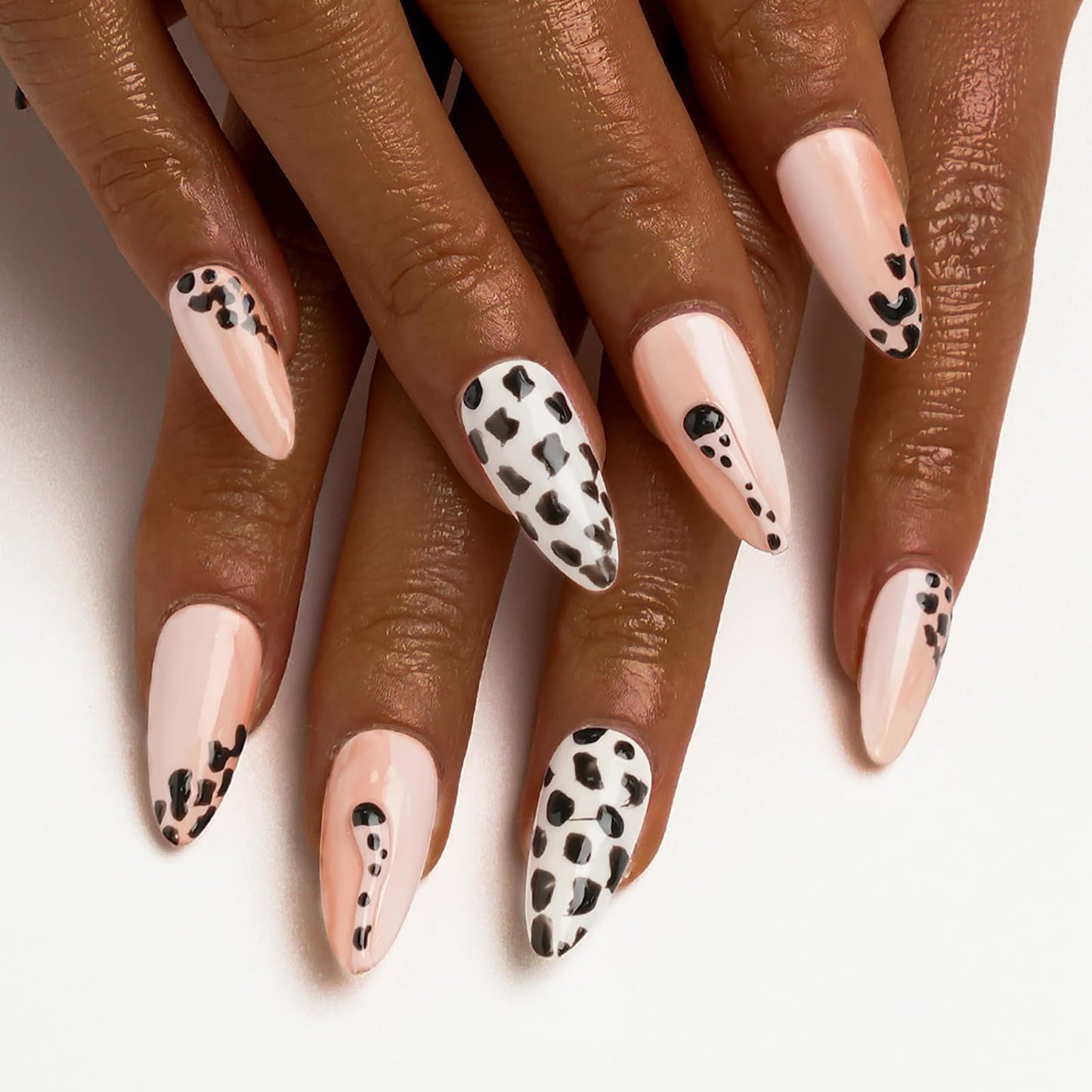 FORBELOVED NAILS,Nude Hand-pained Leopard Handmade Press On Nails,Medium Almond Glue On Nails,Charming 3D Texture Tails False Nails For Women And Girls,10Pcs/Set With Glue,(Nude-L),FOB