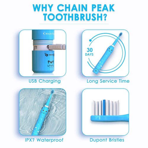 Kids Sonic Electric Toothbrush, Rechargeable Smart Toothbrush for Children Toothbrush for Toddlers Boys Girls Age 3-12 with 30s Reminder, 2 Mins Timer, 6 Modes, 6 Brush Heads, Wall-Mounted Holder