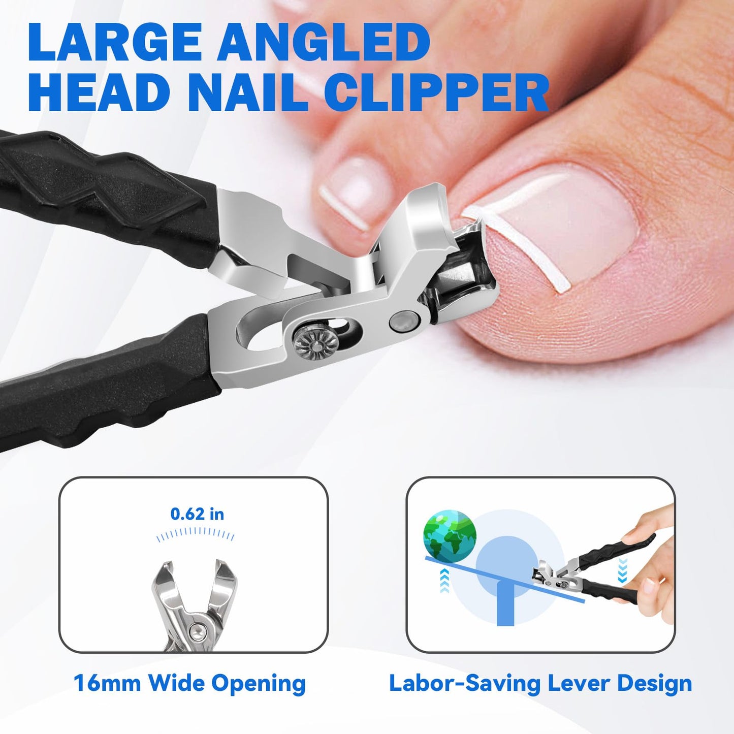 4 pcs Black Long Handle Non-Slip Toenail Clippers for Seniors Thick Toenails,0.5 in Opening, Heavy Duty Large Ergonomic Unique Professional Angled Head Curve Sharp Toe Finger Nail Clipper
