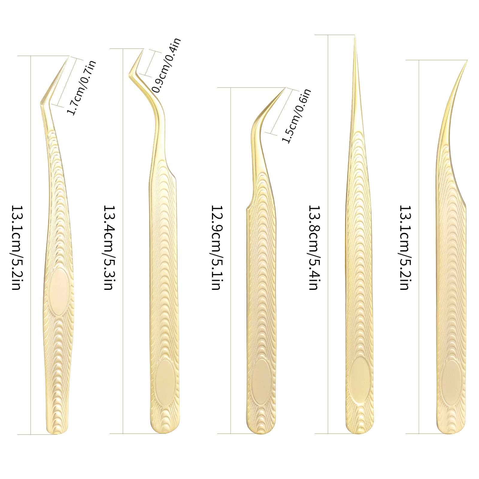 Miuffue 5 PCS Lash Extension Tweezers Set, Stainless Steel Professional Eyelash Extension Tweezers for Volume, Isolation and Classic Lashes