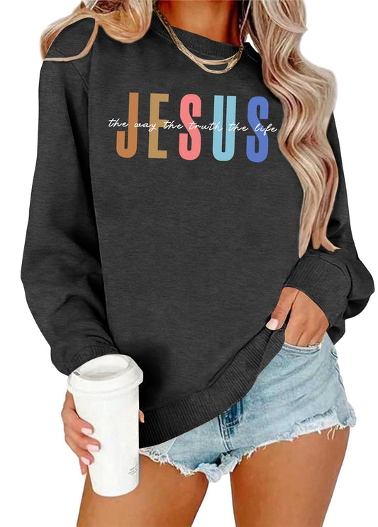 PICKID Jesus Sweatshirt Women Christian Sweatshirts Jesus Faith Sweater Bible Verse Top Religious Gift Pullover Top Grey