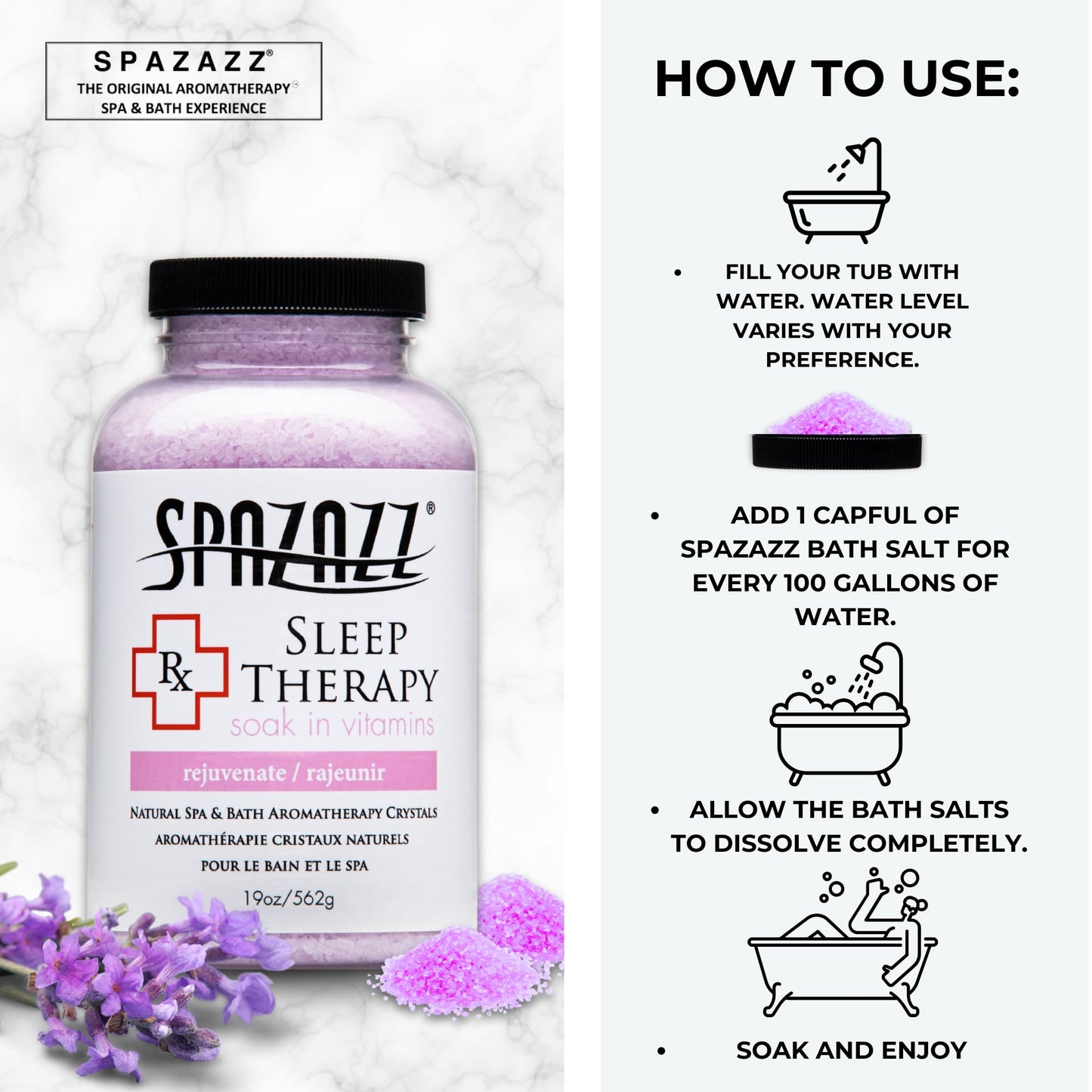 Spazazz RX Sleep Therapy Aromatherapy Bath Salt Crystals 2-Pack (19 Oz Each) - Spazazz Aromatherapy Bath Salts for Hot Tubs & Baths, Safe for All Spas & Bath Types