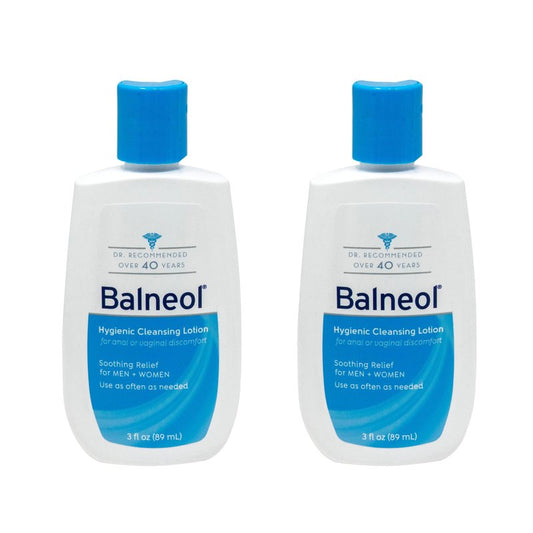 BALNEOL Cleansing Lotion, Cleans, Soothes & Moisturizes, Relieves Anal & Vaginal Irritation & Itching, Non-Greasy, Safe for Pregnancy, Post-Partum, Diarrhea & Hemorrhoids, 3oz, Pack of 2