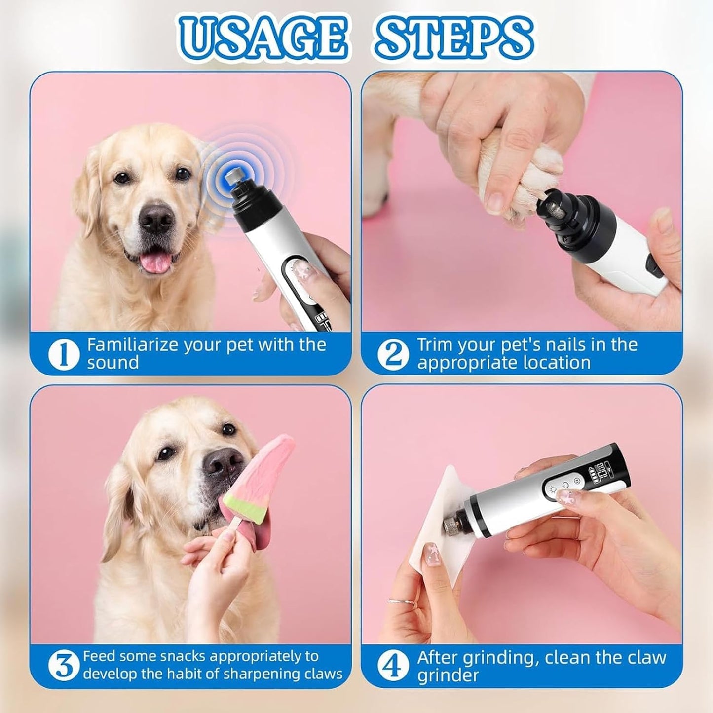 Silent Groom Pro Nail Trimmer - LED Light & 5 Speed Electric Pet Nail Grinder for Dogs & Cats | USB Rechargeable