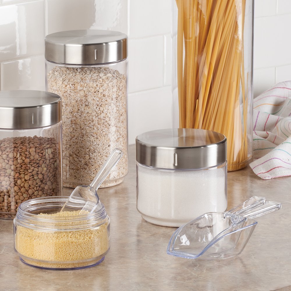 iDesign Plastic Scoop Measuring Cups – Set of 4, Multiple Sizes, Pet Food, Coffee Grounds, Versatile Scoop, Clear