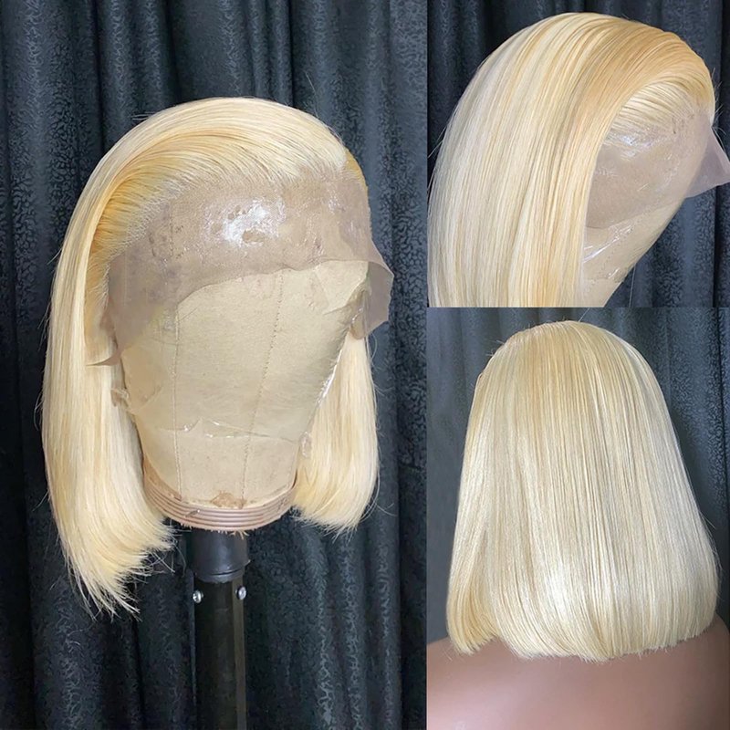 Munx Bob Wig Human Hair 13x4 HD Frontal Lace Wig Real Human Hair 180% Density Straight Blonde 613 Human Hair Wigs for Black Women Glueless Wigs Pre Plucked Blunt Cut Wig 8 Inch