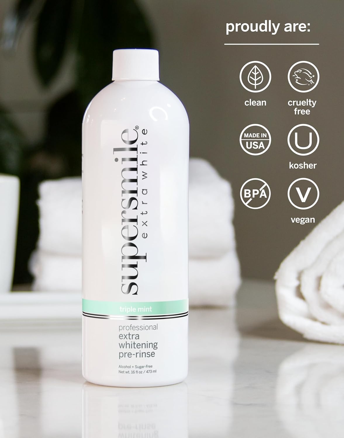 Supersmile Extra Whitening Mouthwash - Pre-Brush Rinse with Hydrogen Peroxide | 16 oz, Enamel Safe, Triple Mint Fresh Breath