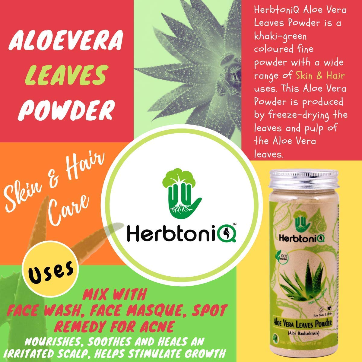 HerbtoniQ 100% Natural Aloevera Leaves, Potato, Pomegranate Peel, Beetroot & Tomato Powder for Face Pack and Hair Pack (850 Grams)