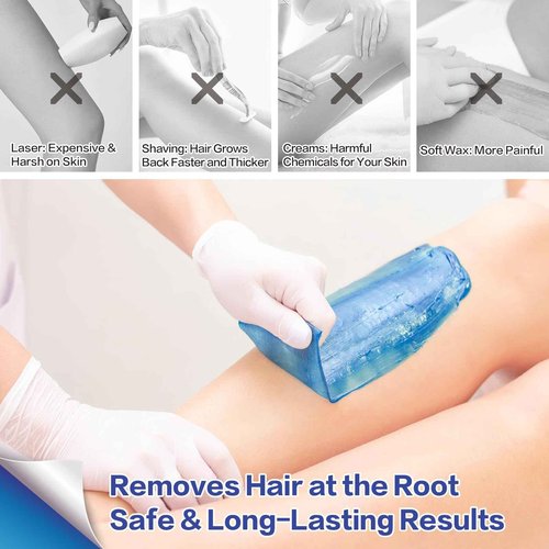 Hard Wax Beads, 1.1 lb Waxing Beads, Brazilian Bikini Wax,Hard Wax Hair Removal for Face, Body, Legs, Pearl Beads for Wax Warmers, with 30g Care Cream & 12 Applicator Sticks