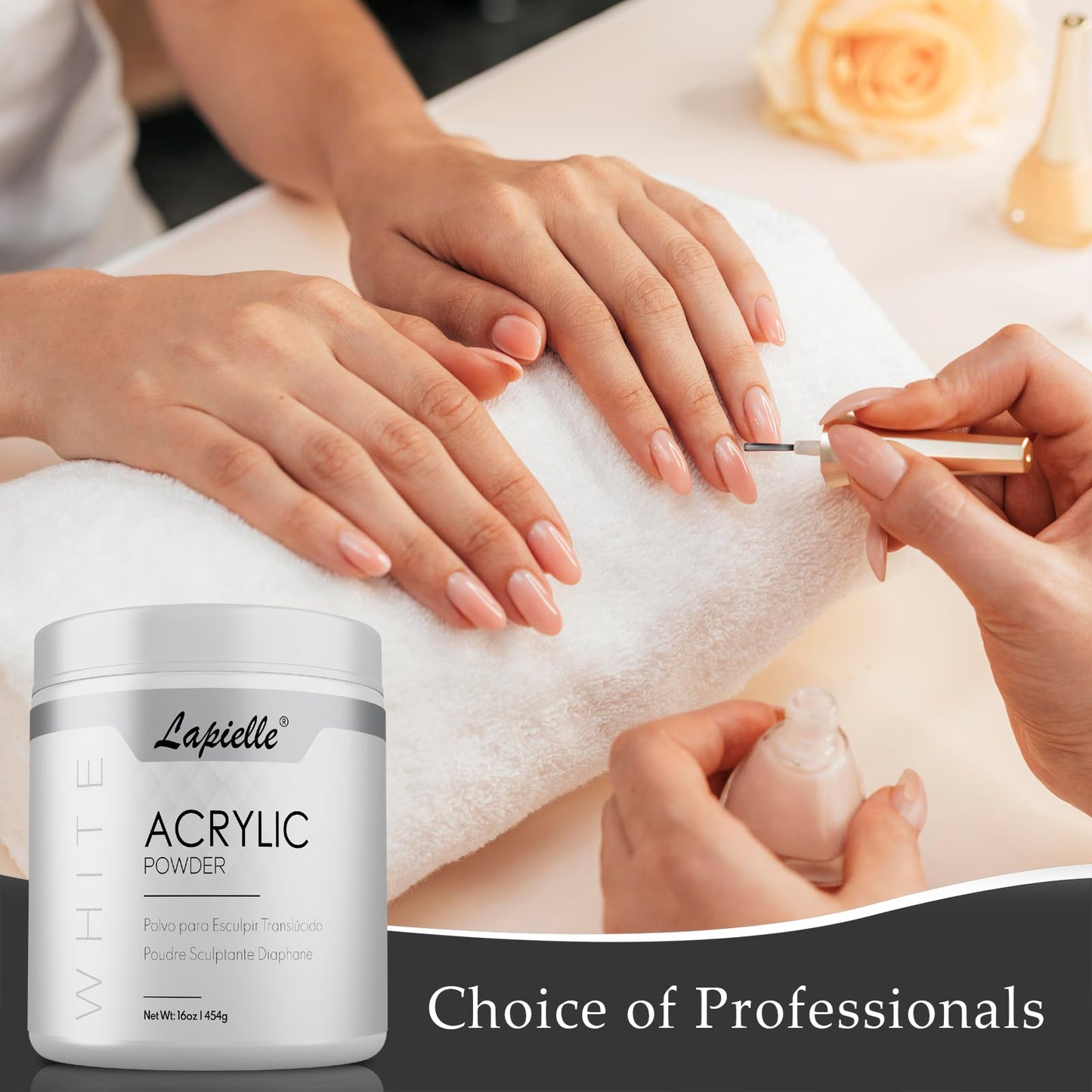 Lapielle Professional Acrylic Powder for Nail Art. Long-lasting, Large capacity and quick dry. Quality Salon Manicure Nail extension CLEAR, PINK, & WHITE (16oz) (White)