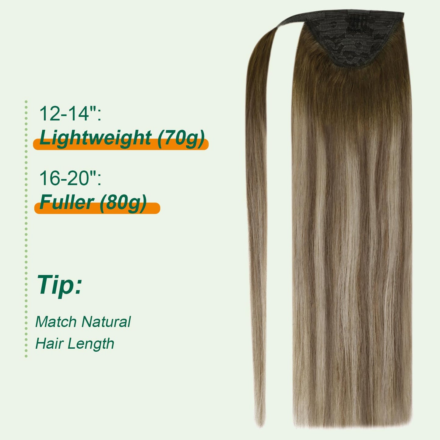 Easyouth Ponytail Extension Human Hair 12 Inch 70G Ombre Brown Human Hair Ponytail Extension for Women Short Lengths Balayage Dark Brown to Light Brown with Blonde Add Volume