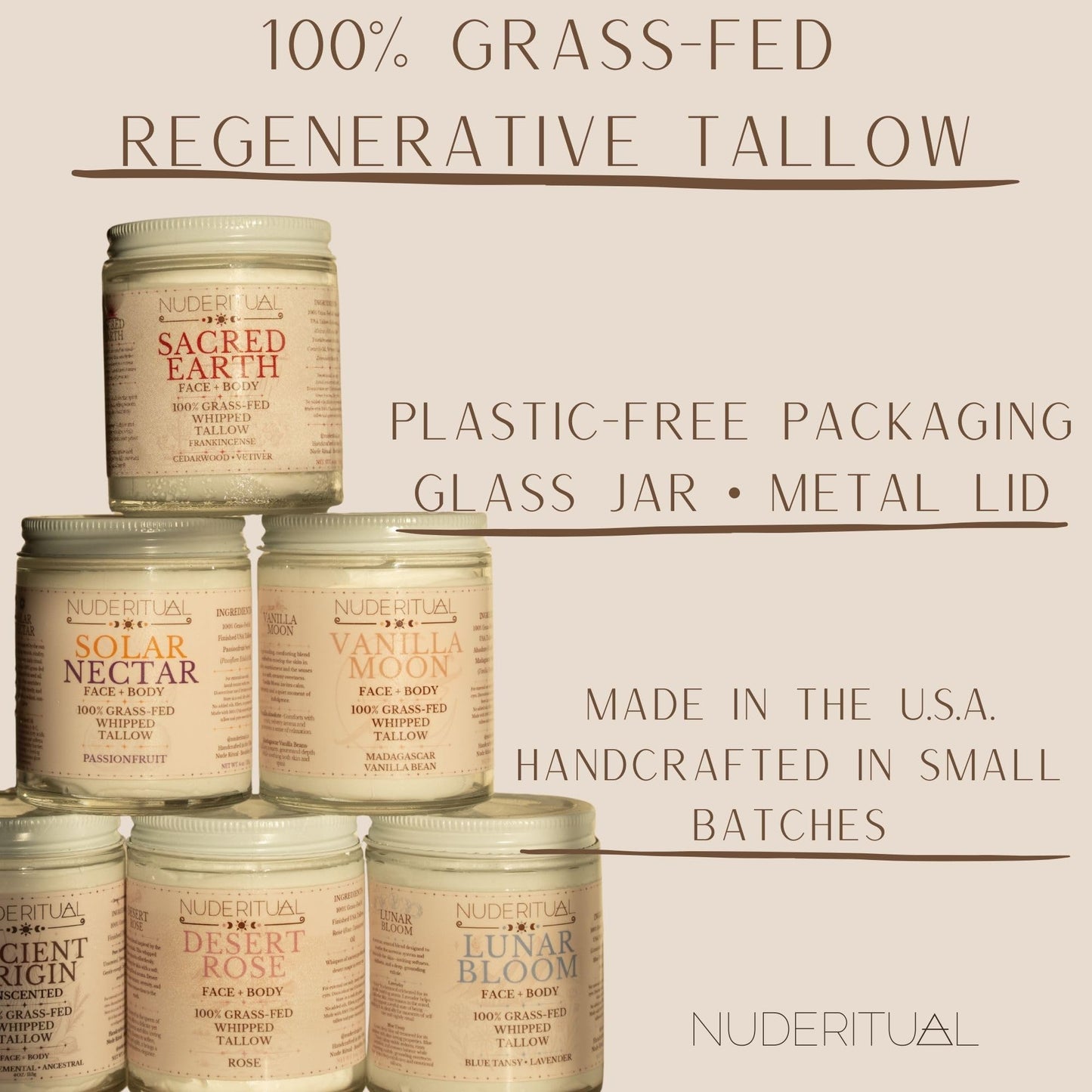 Nude Ritual 100% Grass-Fed Beef Tallow – Whipped Body Butter Moisturizer for Face & Body – USA Made Natural Lotion Alternative for Dry, Sensitive Skin – 4 oz (Vanilla Moon – Madagascar Vanilla)
