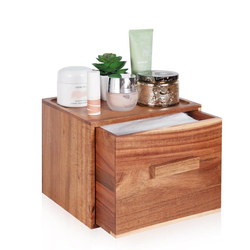Disposable Face Towel Holder, Acacia Wooden Face Towel Container Compatible with Clea Skin Club Clean Towels XL, Drawer Storage Box, Makeup Remover Organizer for Vanity, Bathroom（no face Towel）