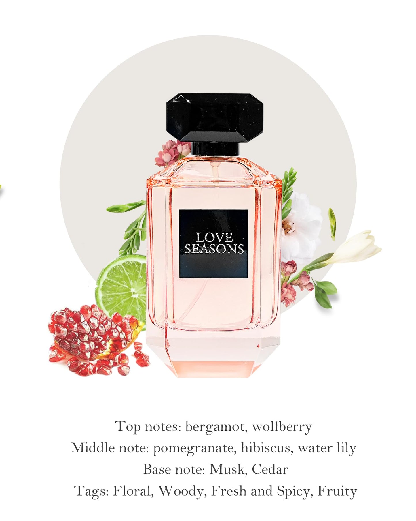 PERFUME&BEAUTY Love Seasons Eau de Parfum Spray for Women，Long Lasting Fragrance，Notes of Bergamot, Wolfberry, Pomegranate, Hibiscus, Lily, Musk, Cedar, 3.4 oz Spray, Ideal Gift for Mom, Graduate
