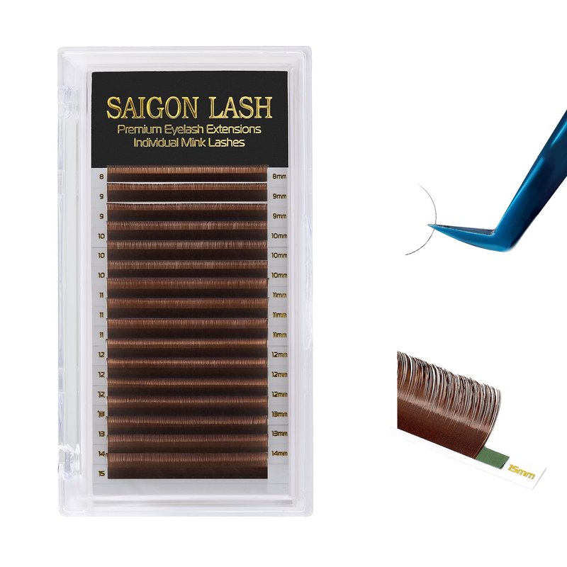 Mink Eyelash Extensions - Volume & Classic Lashes | Soft Korean PBT Fiber, 4-15mm Length, Dark Brown CC Curl