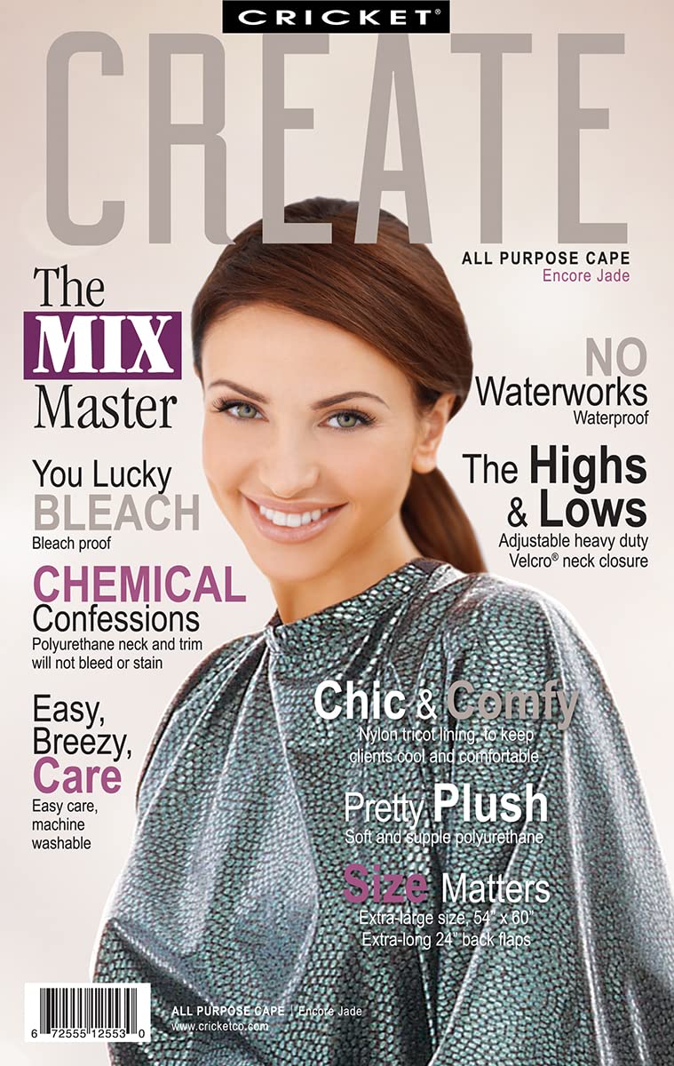 Cricket Encore All Purpose Professional Salon Cape – Waterproof, Bleach-Proof, Chemical-Resistant Hair Coloring, Cutting, and Styling Cape with Adjustable Neck Closure - Extra-Large Coverage, Jade
