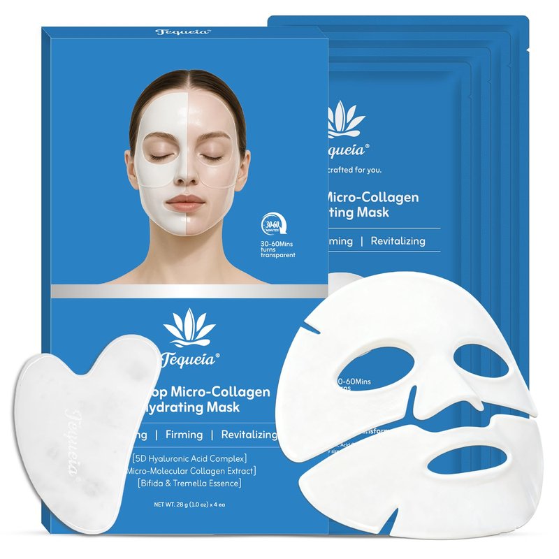 TEQUElA Face Masks, 4 Piece Dewdrop Micro-collagen Masks, 5D Hyaluronic & Tremella Essence hydrating Spa Sheet Masks, Facial Skincare Masks with Deep Hydration Clean & Glow, Skin Care Gifts for Women