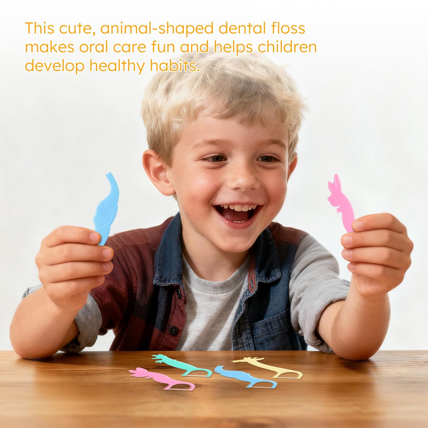 Kids Floss Individually Wrapped Kids Dental Floss Picks 4 Cute Animal Shapes Fun Flossers Helps Prevent Tooth Decay & Gum Diseas for Family, Travel, and picnics 4 Colors (200)