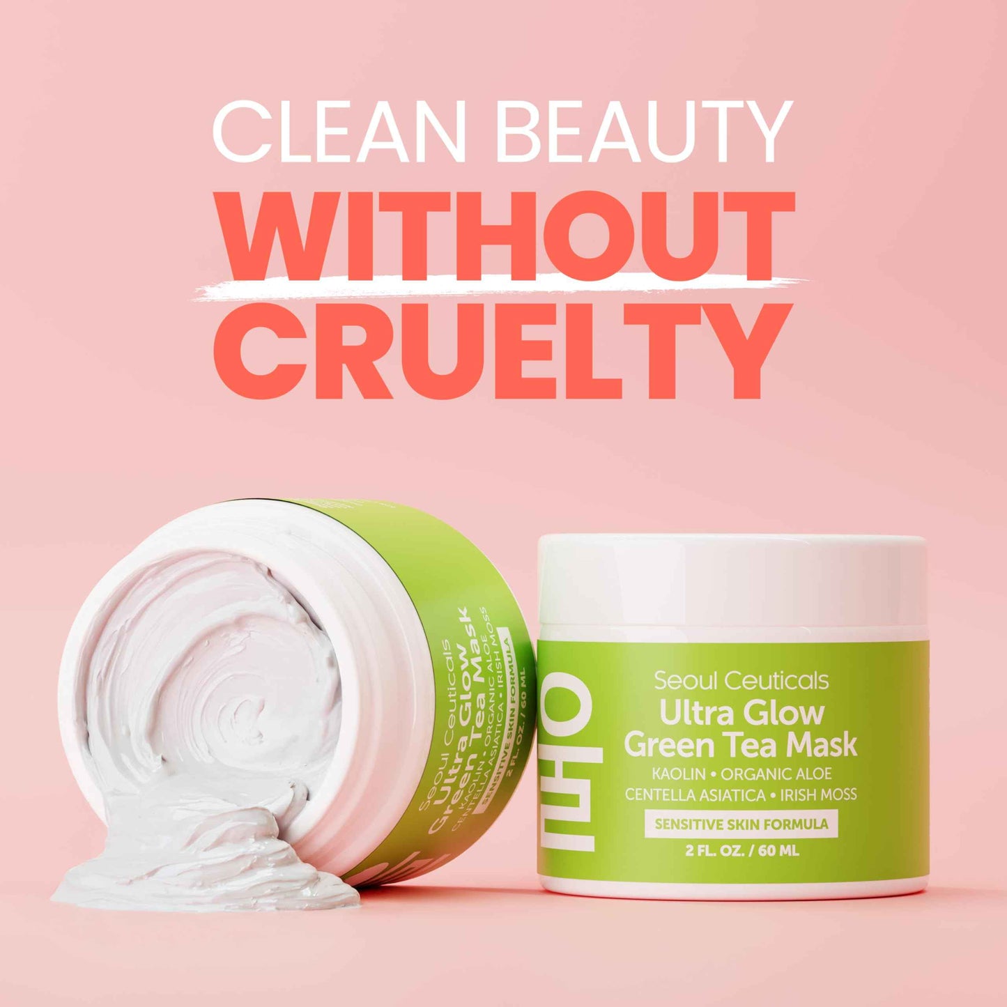 SeoulCeuticals Korean Skin Care Face Mask for Sensitive Skin - Korean Skincare Green Tea Wash Off Masks - K Beauty Face Masks - Aloe Vera Mask + Centella Asiatica Hydrating Facial Spa Mask 2oz