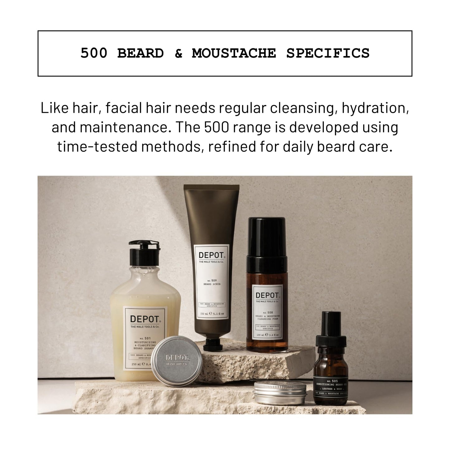 DEPOT No. 501 Moisturizing & Clarifying Beard Shampoo 250ml – Gentle Cleanse with Aloe Vera, Mint Oil & Pro-Vitamin B5 for Hydrated, Soft, Well-Groomed Facial Hair