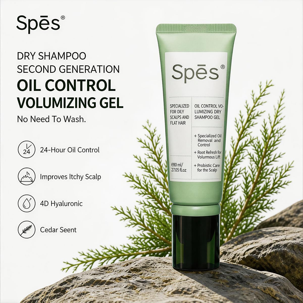 Spes Dry Shampoo Oil Control Volumizing Gel，No need to wash. Plant ingredients, 24-hour oil control,convenient to use, Improves itchy scalp, 4D hyaluronic（5mlx5, Cedar Scent）