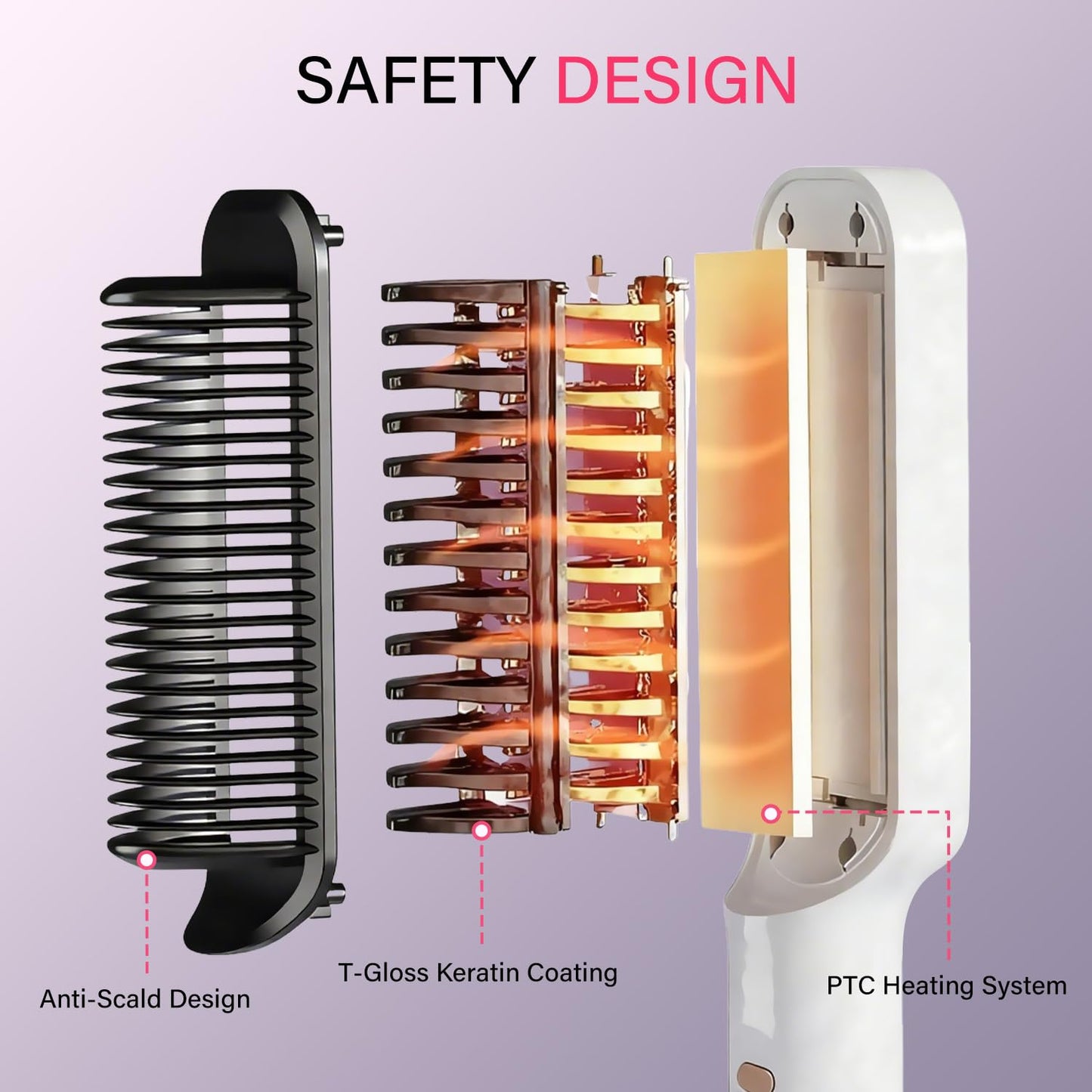 Hair Straightener Brush, Hair Straightening Iron with Built-in Comb, 4 Temp Settings & LED Display & Anti-Scald & Auto-Off Safety, Perfect for Fine, Soft Hair